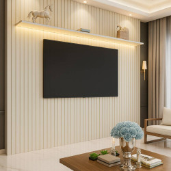 Painel Nobre Ripado 230 cm para Tvs Até 75" com Led - Off White Painel Nobre Ripado 230 cm para Tvs Até 75" com Led - Off White