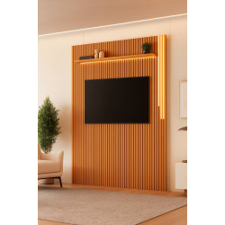 Painel Ripado Lyon 227 c/ Led cascata e Prateleira - Naturalle