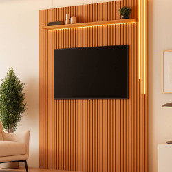Painel Ripado Lyon 227 c/ Led cascata e Prateleira - Naturalle Painel Ripado Lyon 227 c/ Led cascata e Prateleira - Naturalle