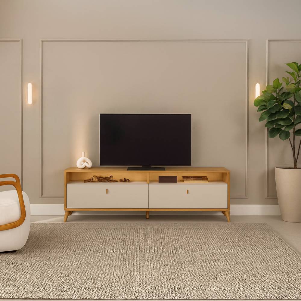 Rack Bancada Dubai 1.8 c/ Led Para Tv Até 75" - Tauari/Off white fosco