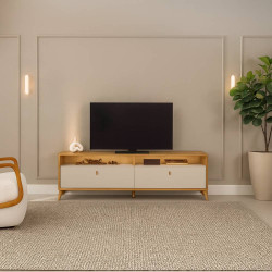Rack Bancada Dubai 1.8 c/ Led Para Tv Até 75" - Tauari/Off white fosco Rack Bancada Dubai 1.8 c/ Led Para Tv Até 75" - Tauari/Off white fosco