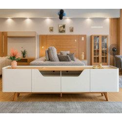 Rack Supremo 218 c/ Pés de Madeira - Off White/Naturale 