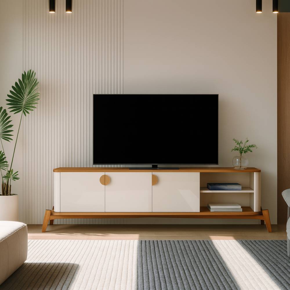 Rack Bancada Buriti 1.8 para Tvs até 70" - Off White/Nature
