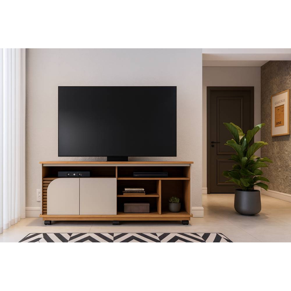 Rack Bancada Jurere 1.5 para Tvs até 65" - Freijó/off White Matte