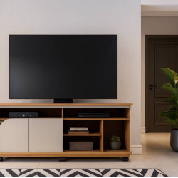 Rack Bancada Jurere 1.5 para Tvs até 65" - Freijó/off White Matte