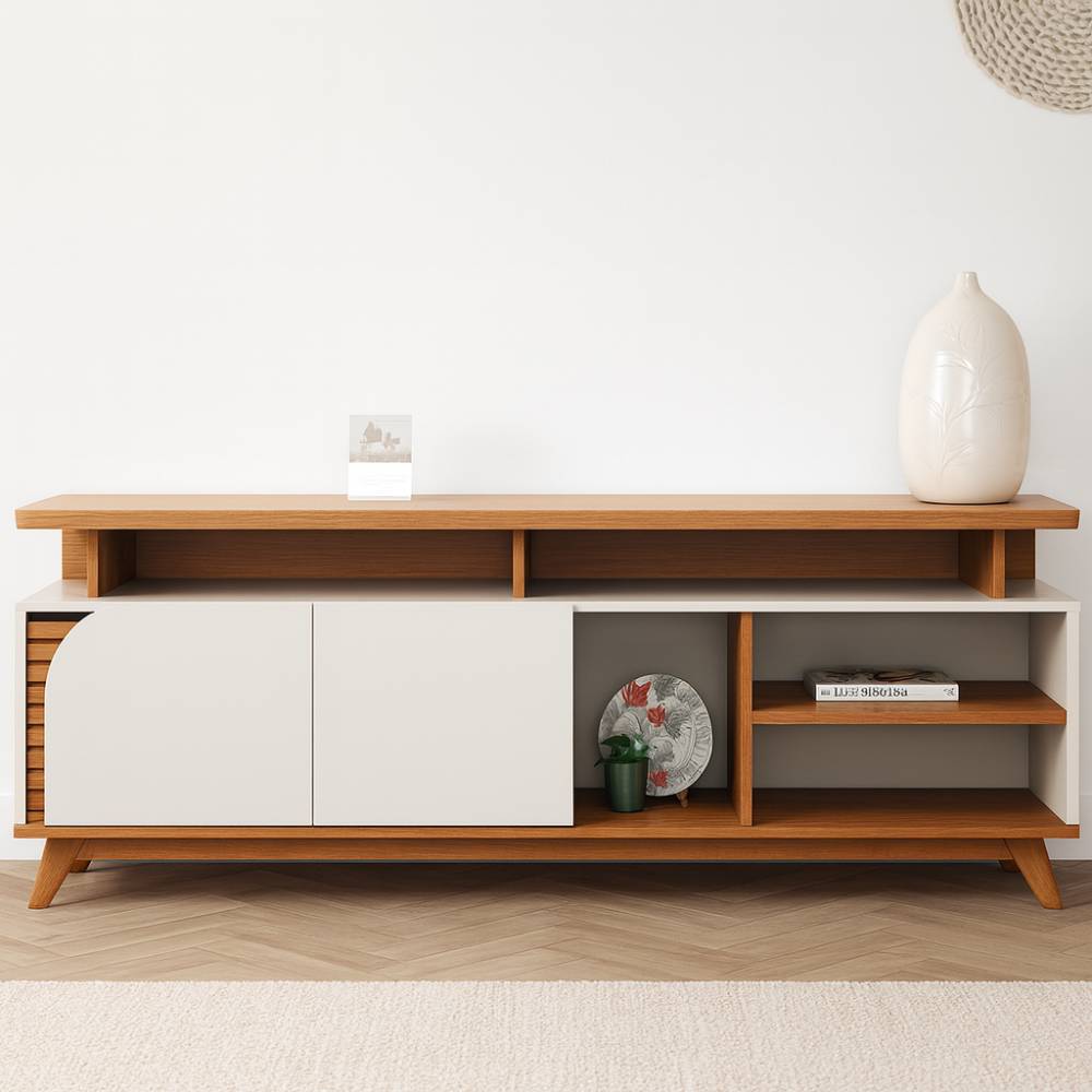 Rack Bancada Jurere 1.8 para Tvs até 75" - Freijó/off White Matte