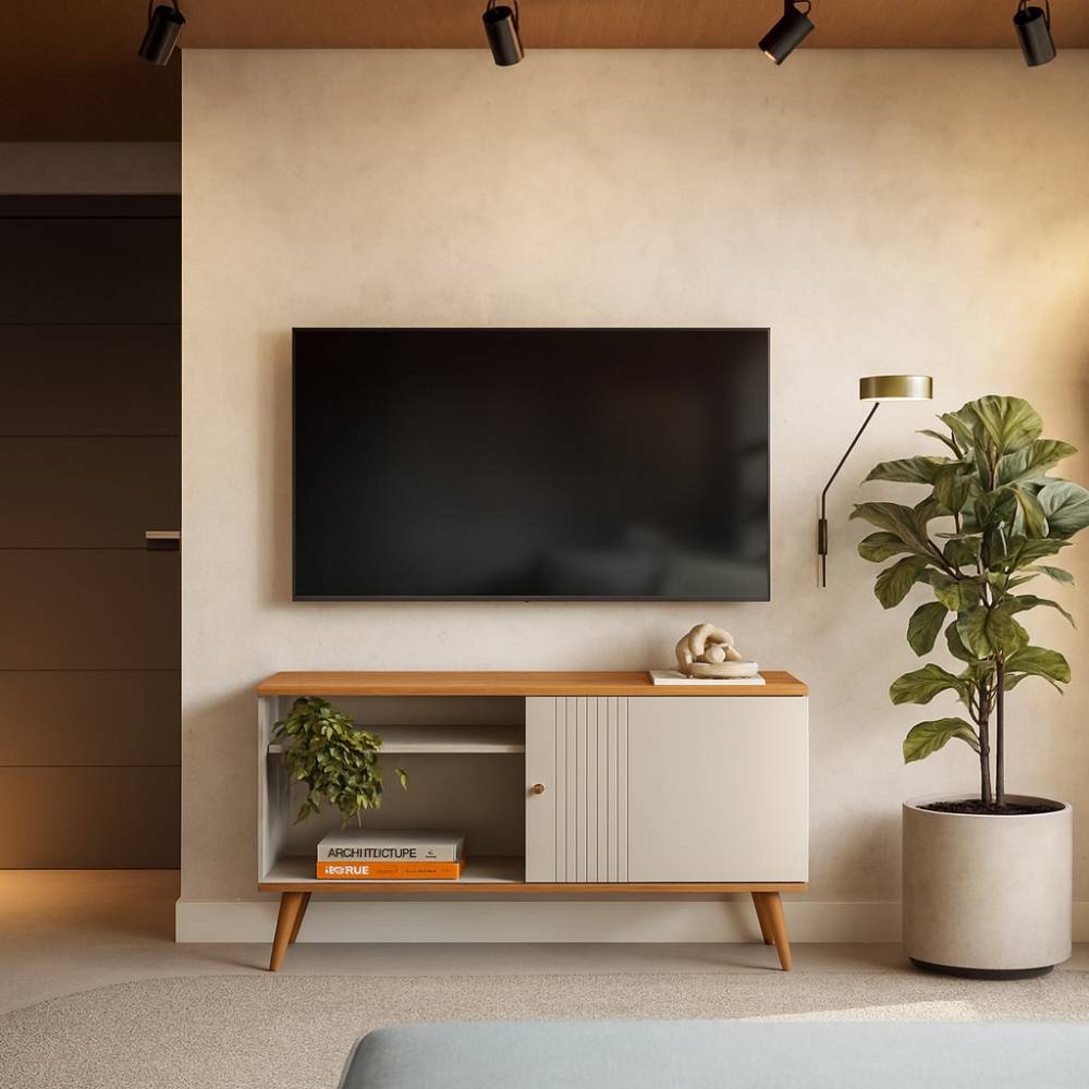 Rack Bancada Rubi para Tvs até 50 " - Nature/Off White
