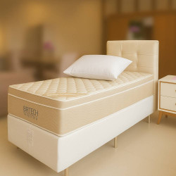 Kit - Colchão Ortobom Airtech Spring Pocket Solteiro 88x188x30+Base Solteiro (88x188x23) - Branco+Cabeceira de Cama Box Solteiro – Suede - Bege + 1 Travesseiro Flocos - Ortobom