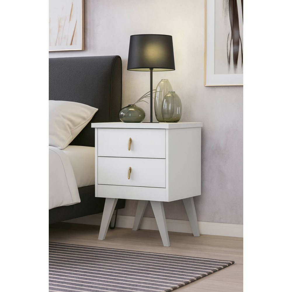 Mesa de Cabeceira Thor com 2 Gavetas - Branco