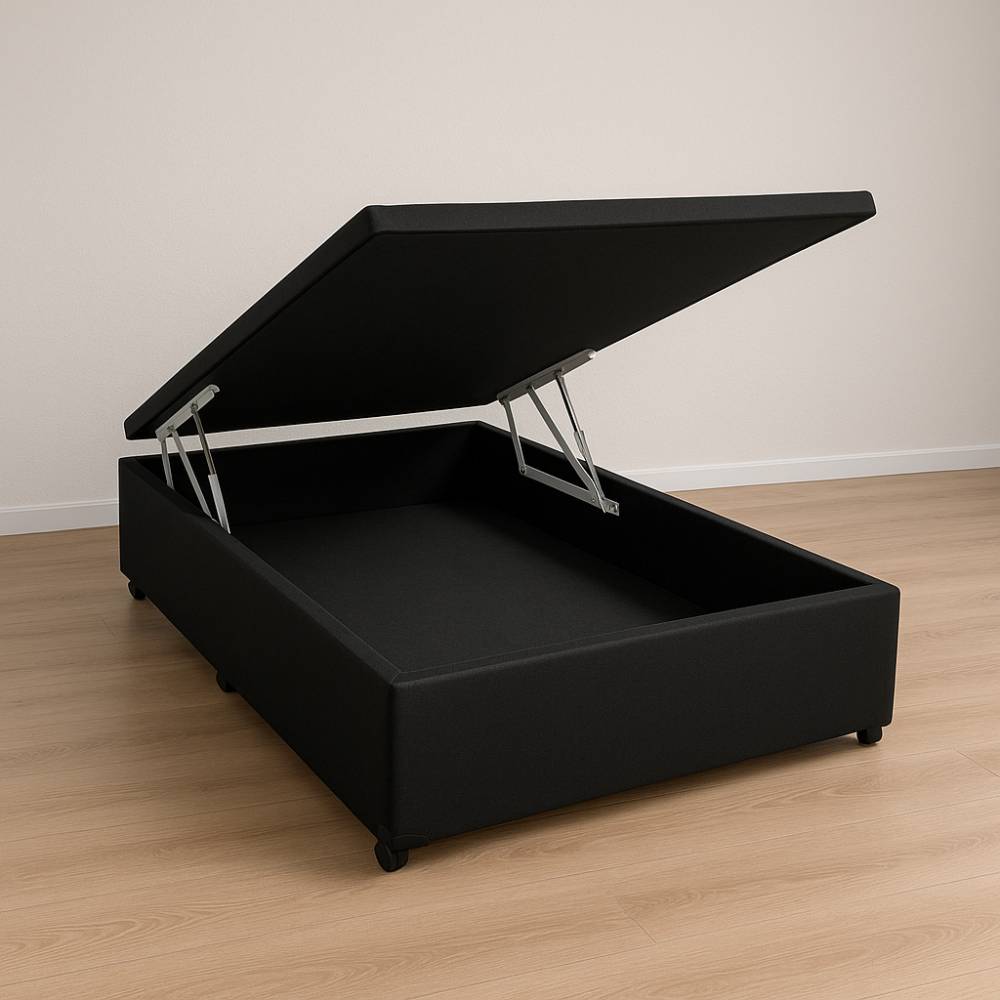 Base Box Baú Viúva 128x188 Courino - Preto