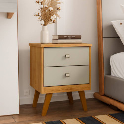 Mesa de Cabeceira Thor com 2 Gavetas - Cedro/ Off White Mesa de Cabeceira Thor com 2 Gavetas - Cedro/ Off White