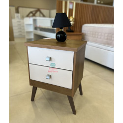 Mesa de Cabeceira Thor com 2 Gavetas - Mel / Off White Mesa de Cabeceira Thor com 2 Gavetas - Mel / Off White