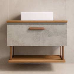 Armário de Banheiro Duna c/ Cuba- Cimento/Freijo 80cm Armário de Banheiro Duna c/ Cuba- Cimento/Freijo 80cm