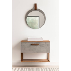 Armário de Banheiro Duna c/ Cuba  80cm + Espelheira De Banheiro Lua - Cimento/Freijo Armário de Banheiro Duna c/ Cuba  80cm + Espelheira De Banheiro Lua - Cimento/Freijo