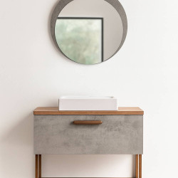 Armário de Banheiro Duna c/ Cuba  80cm + Espelheira De Banheiro Lua - Cimento/Freijo