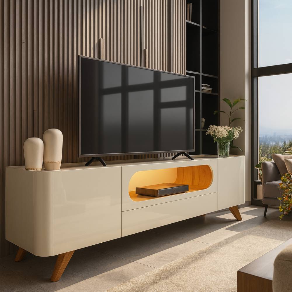 Rack Bancada Nobre C/LED  para Tvs até 70" - Off White/Naturale