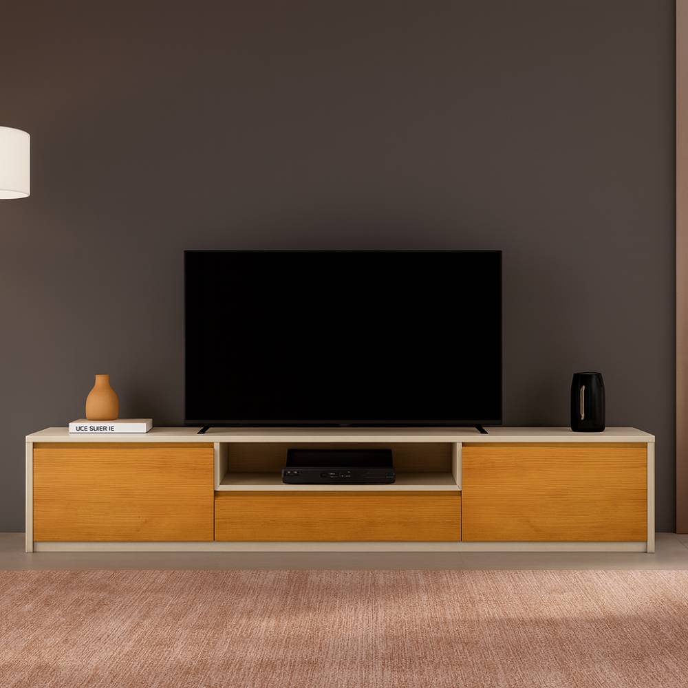 Rack Vertex para TVs Até 75" 3 Gavetas - Off White/Naturalle