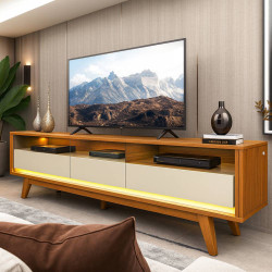 Rack Requinte 212 cm para Tvs até 65" Requinte c/ Led e pés Palito - Naturale / Off White