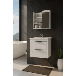 Armário de Banheiro Lavanda Frente c/ Vidro + Espelheira Jasmim - Branco 59cm