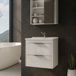 Armário de Banheiro Lavanda Frente c/ Vidro + Espelheira Jasmim - Branco 59cm