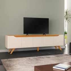 Rack Atenas Para Tvs Até 75" 4 Portas e 1 Gaveta -  Off White/ Naturalle