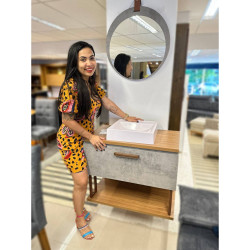 Armário de Banheiro Duna c/ Cuba  80cm + Espelheira De Banheiro Lua - Cimento/Freijo