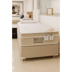 Base Solteiro Linho + Colchão Ortobom c/ Molas Ensacadas Airtech Spring Pocket Solteiro