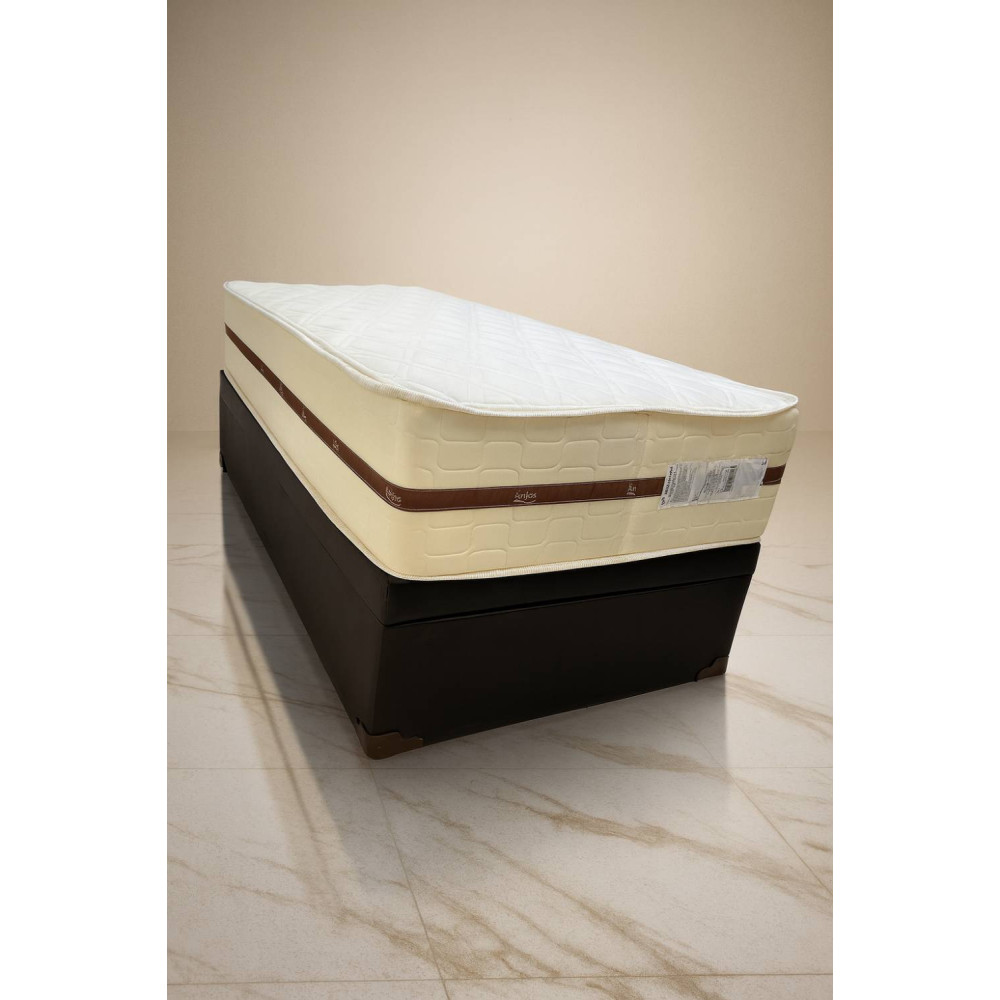 Colchão Royal Solteiro c/ Molas Ensacadas 32X188X88 Bege + Base Baú Courino Solteiro - Preto