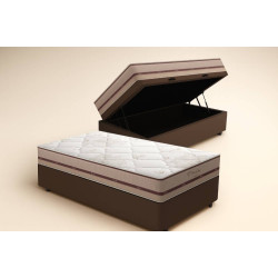 Base Baú Solteiro Courino + Colchão Solteiro Anjos Classic com Molas Ensacadas 88x188 - Marrom