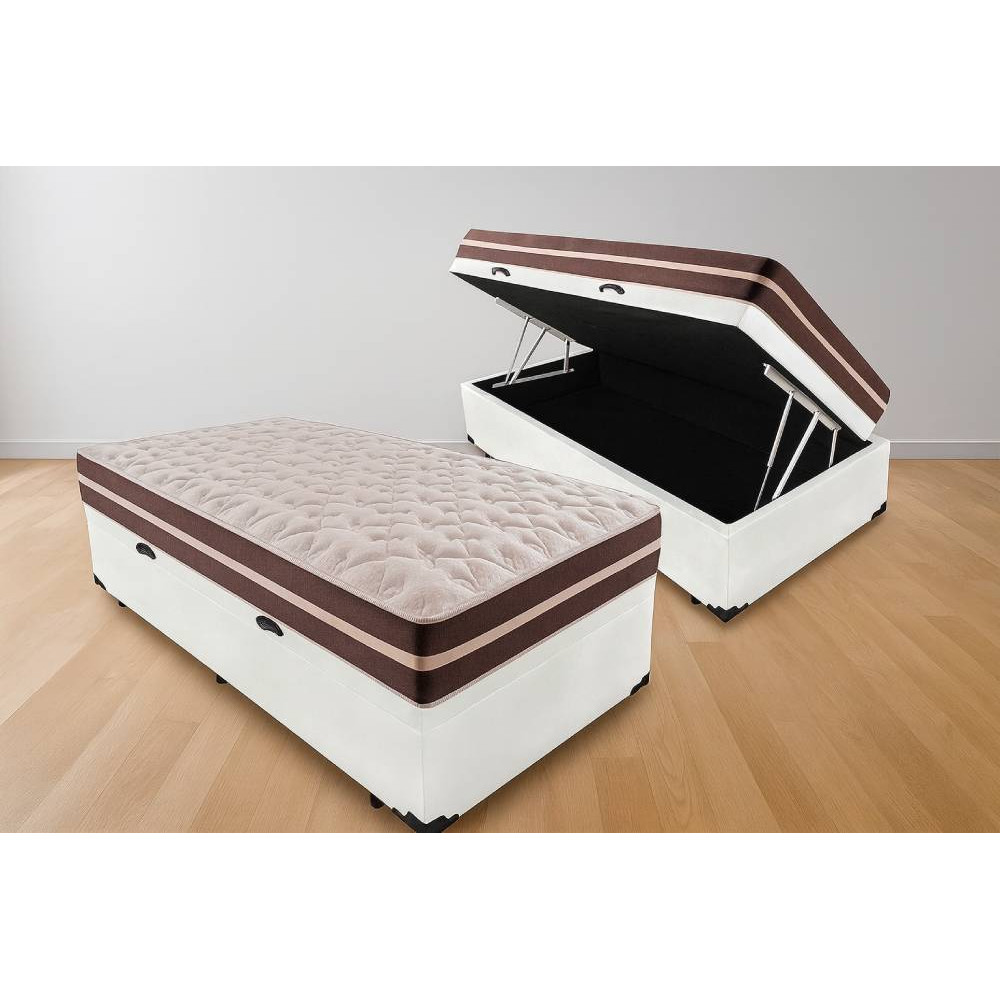 Base Baú Solteiro Courino + Colchão Solteiro Anjos Classic com Molas Superlastic 88x188 - Branco