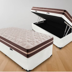 Base Baú Solteiro Courino + Colchão Solteiro Anjos Classic com Molas Superlastic 88x188 - Branco Base Baú Solteiro Courino + Colchão Solteiro Anjos Classic com Molas Superlastic 88x188 - Branco