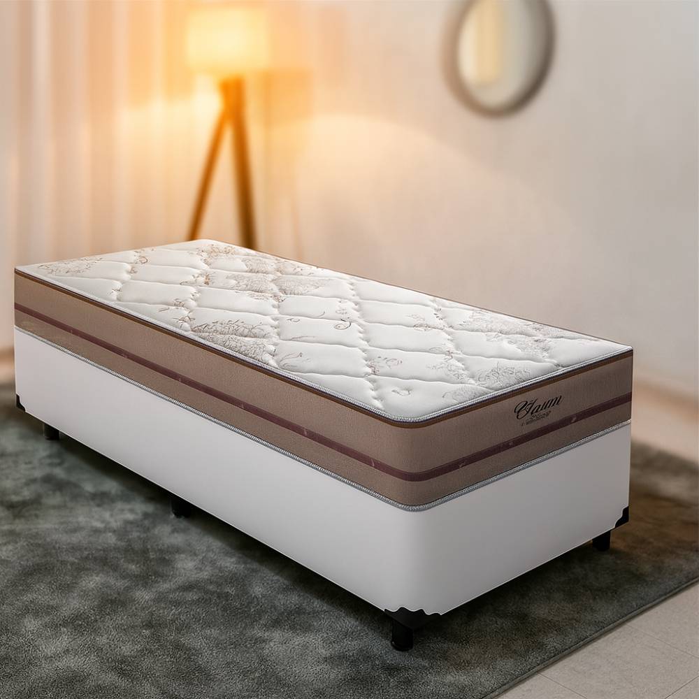 Base Solteiro Courino 88x188x30 + Colchão Solteiro Anjos Classic com Molas Ensacadas 88x188 - Branco
