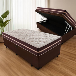 Base Baú Solteiro Courino + Colchão Solteiro Anjos Classic com Molas Superlastic 88x188 - Marrom Base Baú Solteiro Courino + Colchão Solteiro Anjos Classic com Molas Superlastic 88x188 - Marrom