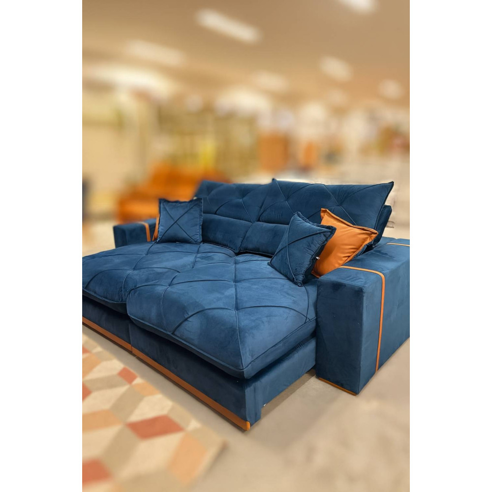 Sofá Gran Bello Retrátil Reclinável 2,50 m - Veludo Azul