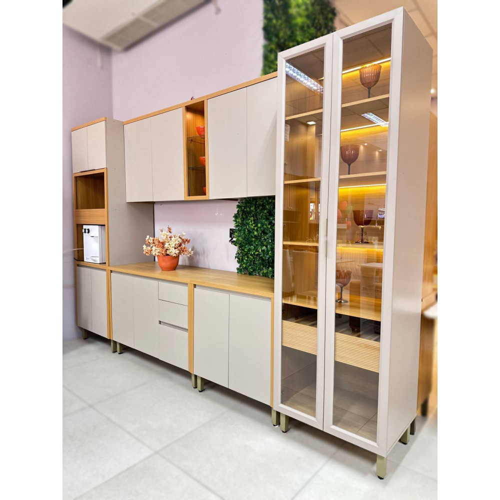 Cozinha Allure c/ 6 Peças c/ Cristaleira - Jequitiba/Gris Fosco 