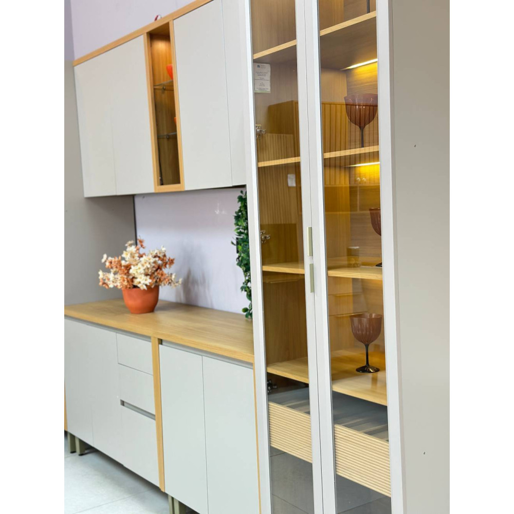 Cozinha Allure c/ 6 Peças c/ Cristaleira - Jequitiba/Gris Fosco 