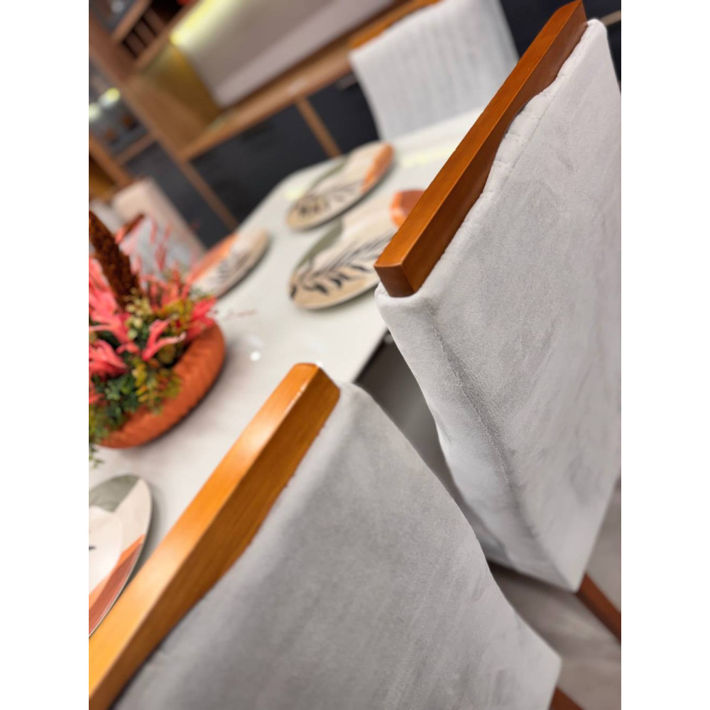 Mesa de Jantar Pedro 160x80 c/ 6 Cadeiras Genova Prata - Mel / Off White