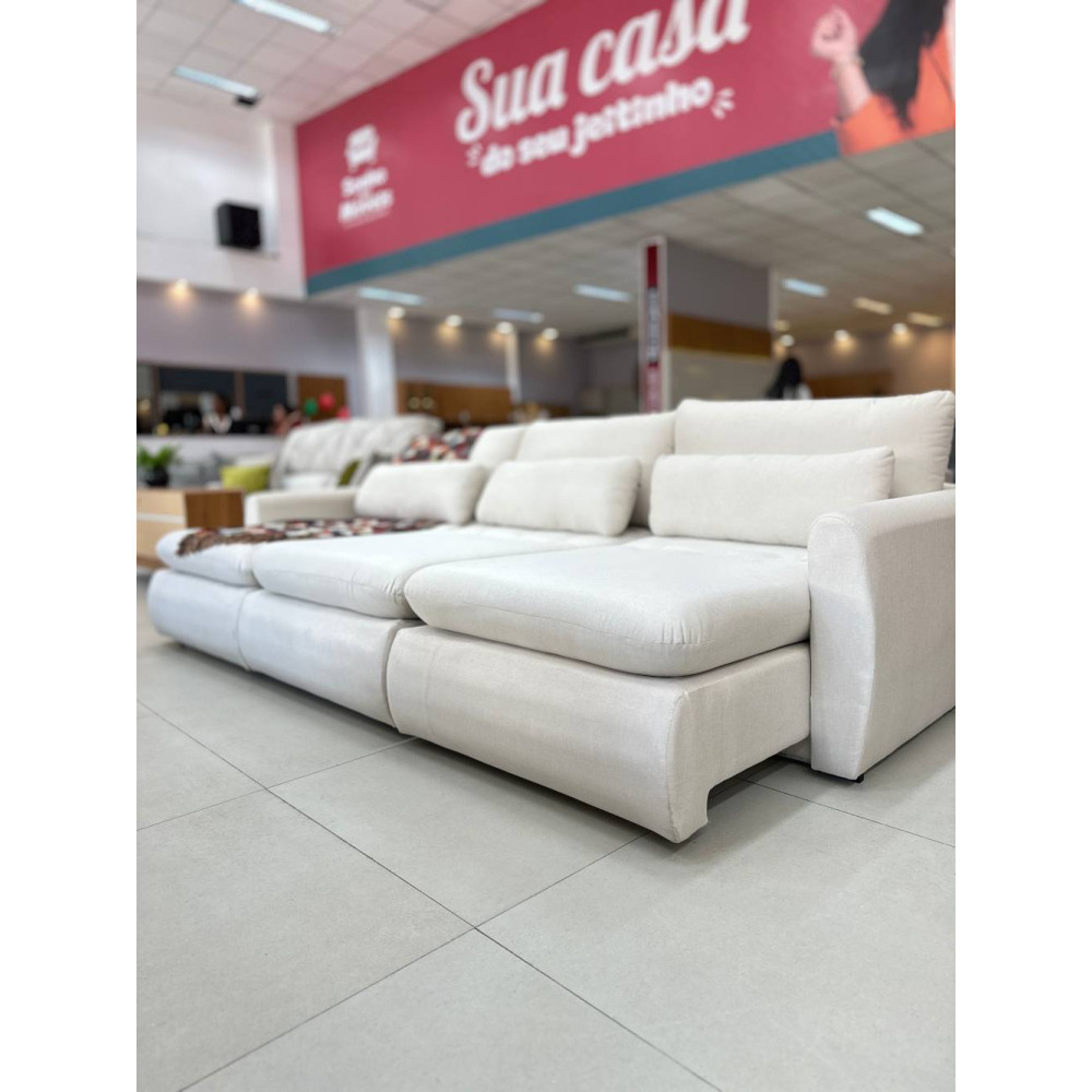 Sofá Cama Retrátil Amaranto 3m- Linho Bege
