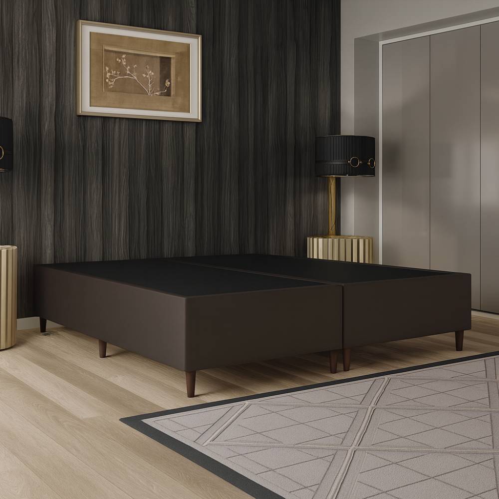 Base Box Queen Bipartido 79x198 Courino  - Marrom