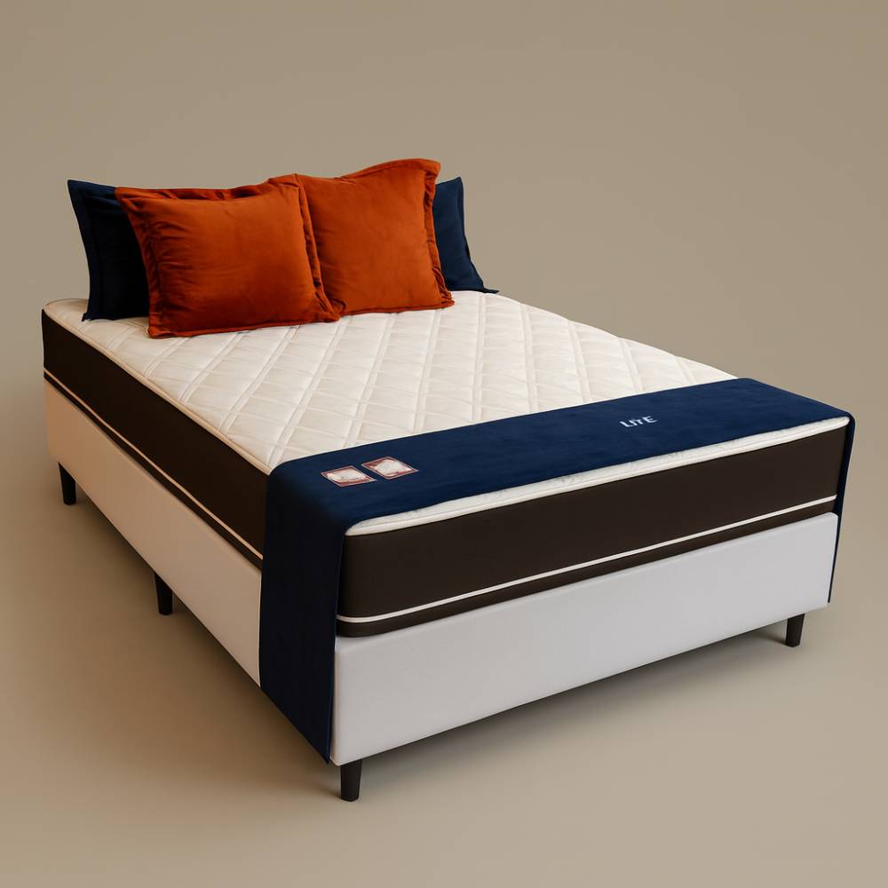 Colchão Royal Queen c/ Molas Ensacadas 24X198X158 - Marrom + Base Box Queen 158x198x30 Courino - Ortobom - Branco