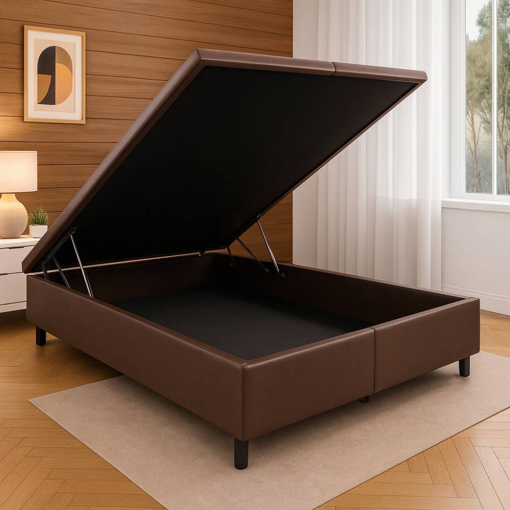 Base Box Baú King Size Bipartido 193x203 Courino - Marrom