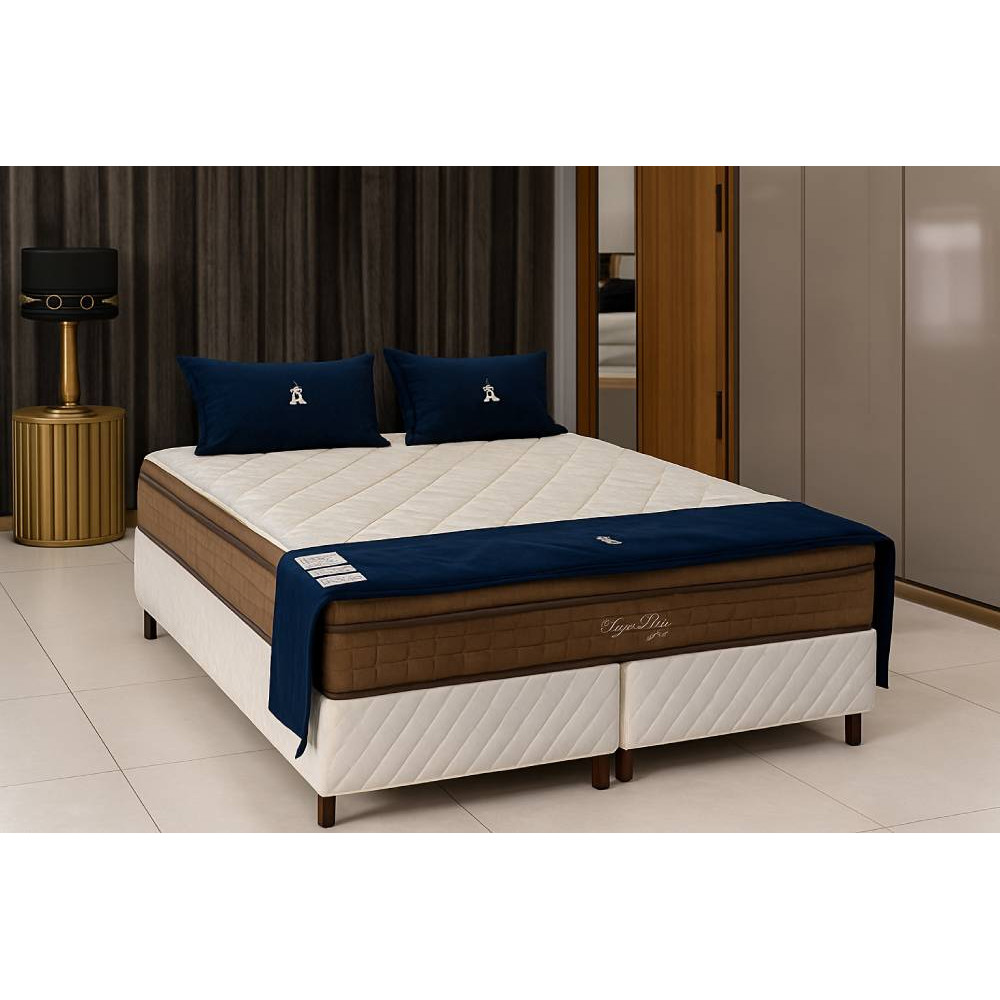Base Box Queen 158x198x30 Courino - Ortobom - Branco + Colchão Star Ortopédico 30X1,98X1,58 - Queen- Anjos - Marrom