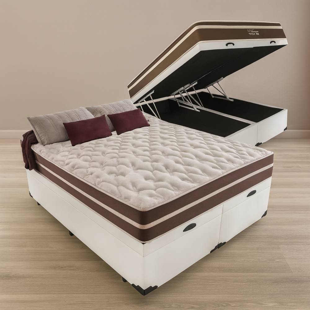Cama Box Baú Queen + Colchão Anjos Classic Superlastic Queen- Branca