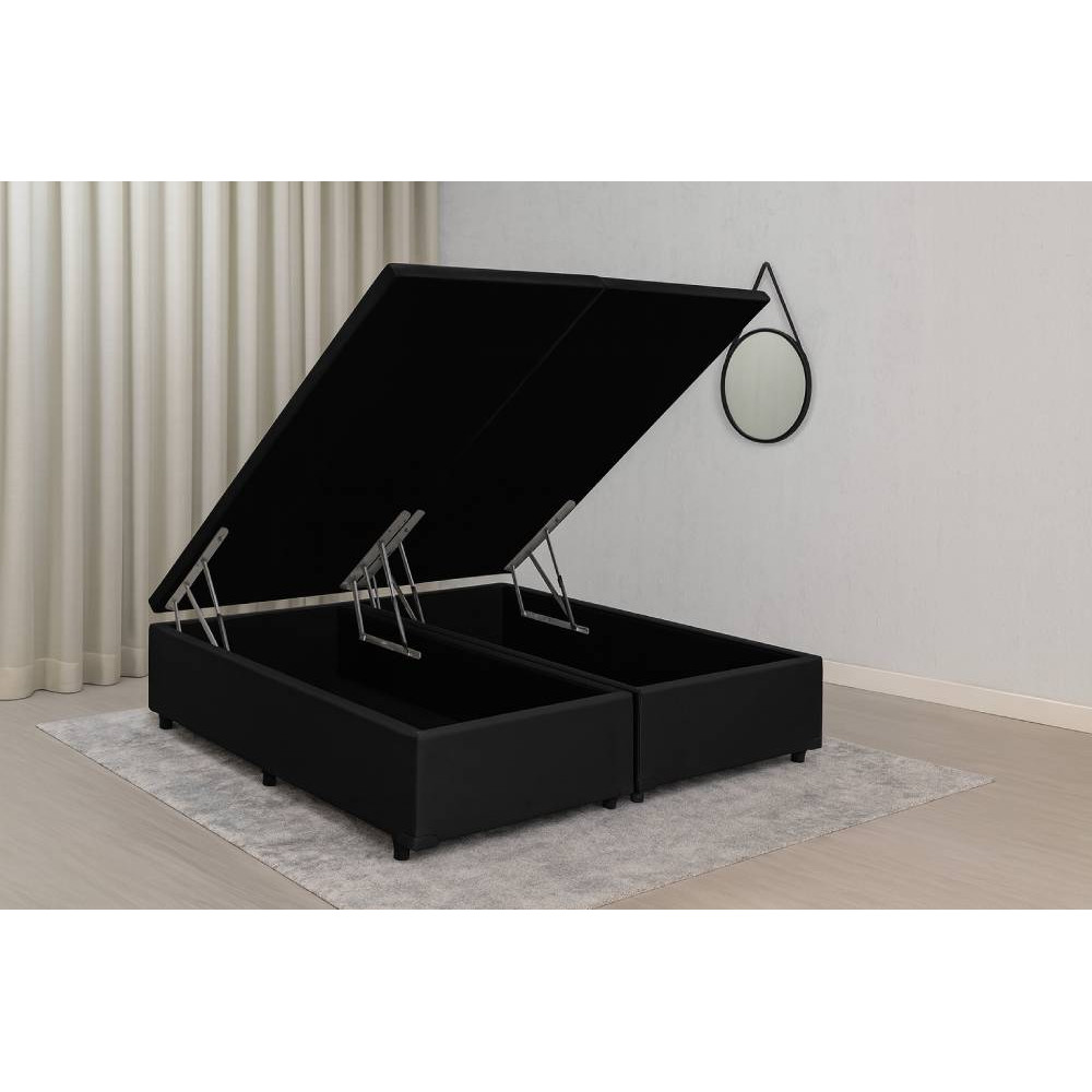 Base Box Baú King Size Bipartido 193x203 Courino - Preto