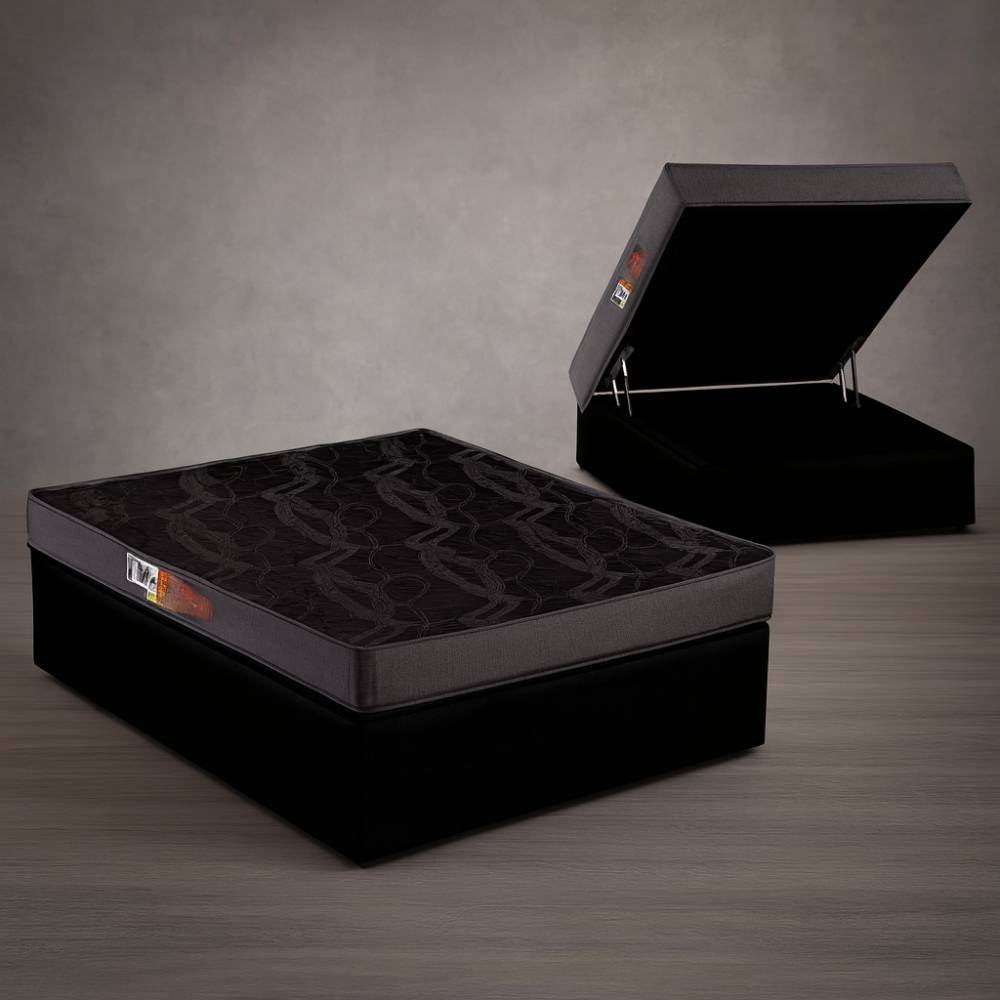Colchão Espuma Casal D20 Perola Polar 138X188X12 + Base Baú Casal Courino - Preta