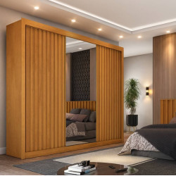 Guarda Roupa Casal Athenas com Espelho e 3 Portas de Correr -  Peroba 