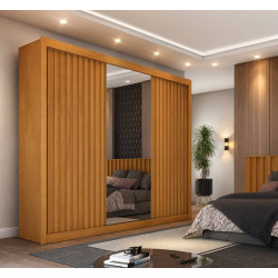 Guarda Roupa Casal Athenas com Espelho e 3 Portas de Correr -  Peroba  Guarda Roupa Casal Athenas com Espelho e 3 Portas de Correr -  Peroba