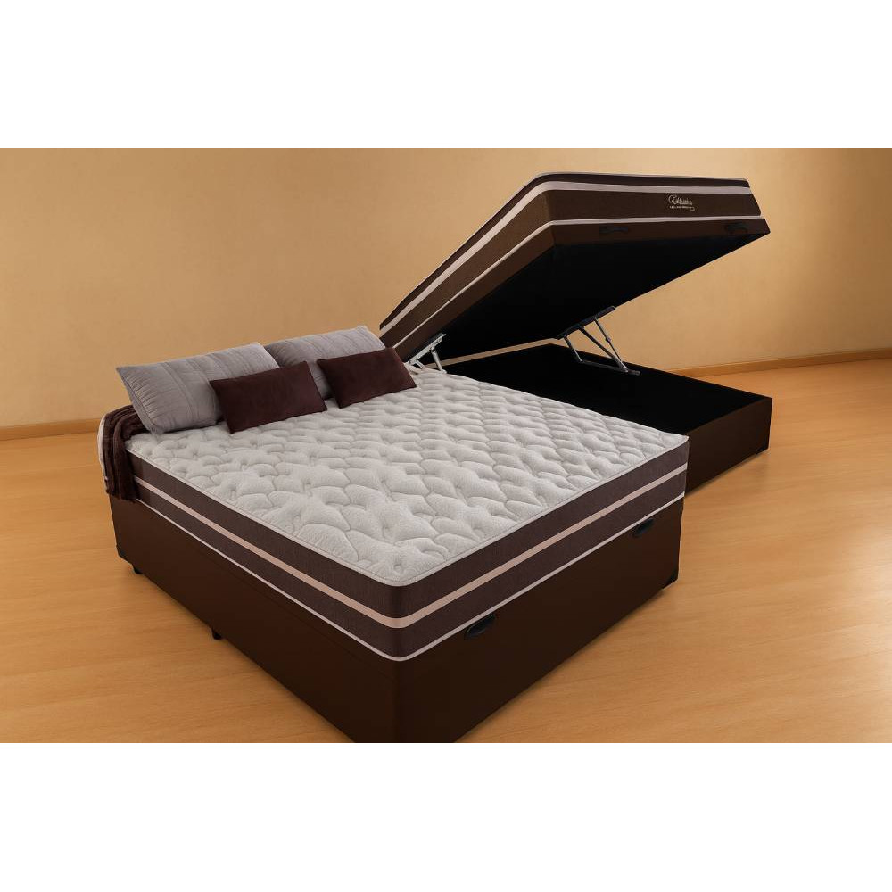 Cama Box Baú + Colchão Anjos Classic Superlastic Casal 138 - Marrom