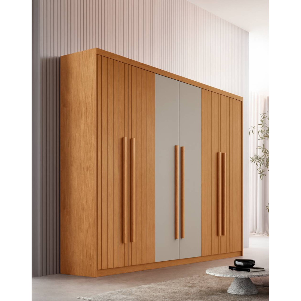 Guarda Roupa Hawaii 6 Portas Frisado - Rufato - Naturale/Off White