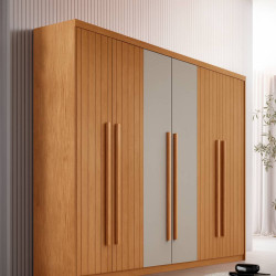 Guarda Roupa Hawaii 6 Portas Frisado - Rufato - Naturale/Off White